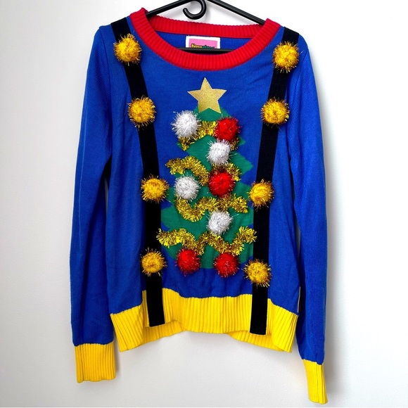 Tipsy Elves Ugly Christmas Tree Sweater with Suspenders Size Large - Picture 1 of 9